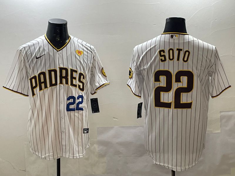 Men San Diego Padres 22 Soto White Stripe Game 2025 Nike MLB Jersey style 8